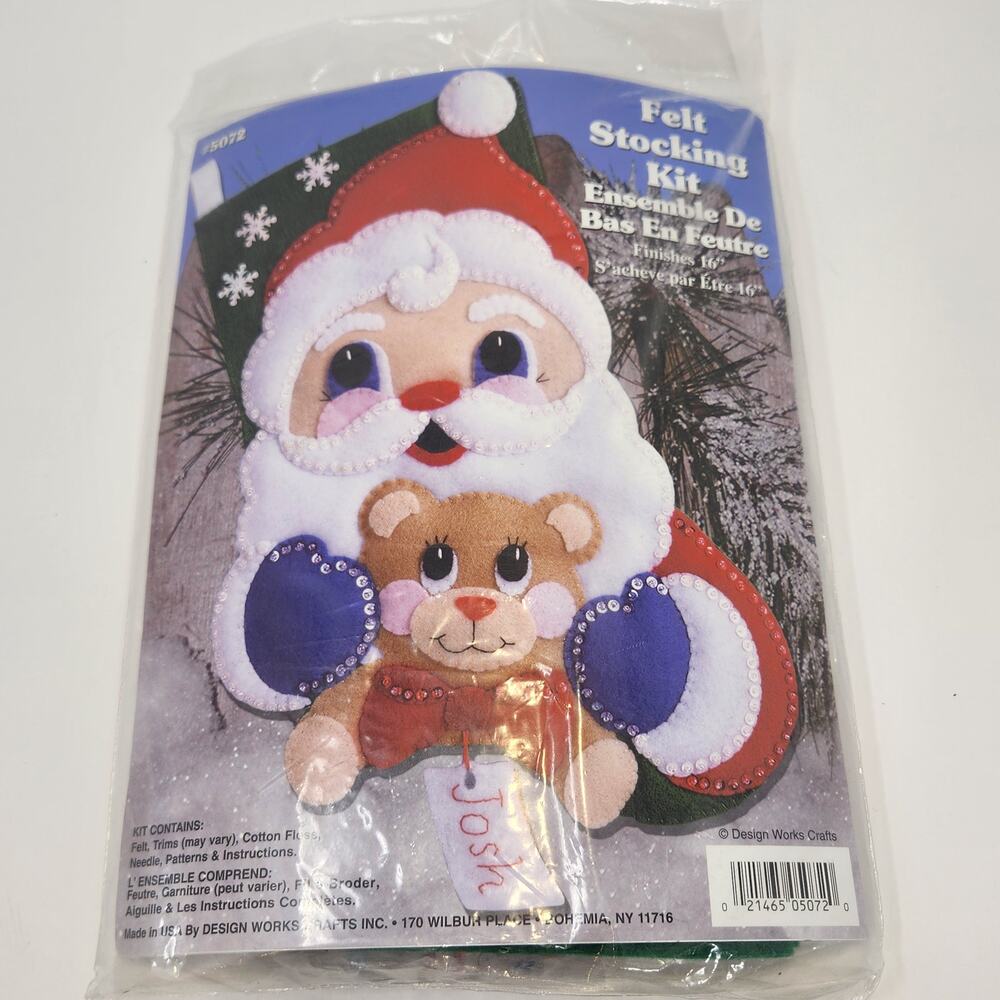 Design Works Crafts 5072 Santa Claus Teddy Bear Felt Stocking Kit 16" Christmas